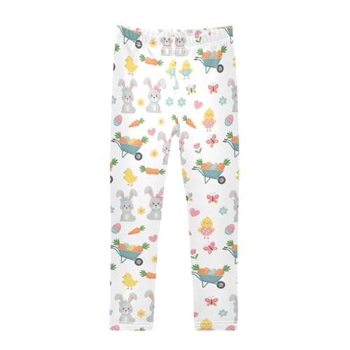 Girls Leggings Size 4T Rabbit Chickens White Soft Stretchy Pants Breathable Girl Clothes for Dance Running