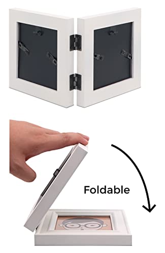 Jd Concept Double 4X4 Wood Photo Frame Instagram, Hinged Picture Frames, With Glass Front, Fit For Stands Vertically On Desk Table Top (Window 3.5 X 3.5 Picture, White Color) #TOP4