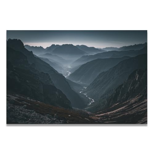 Cuadro de montañas y arroyo natural: lienzo 30x45cm para un hogar en calma