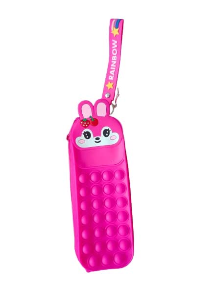 ABIRAMI Enterprises-Pop it Pockets for Young Ladies, Animation Pencil Case Pop It Toy, Pop it Writing Material Coordinator Unit Multifunctional Zipper Pouch, Return Gift for Youngsters (Dark Pink)