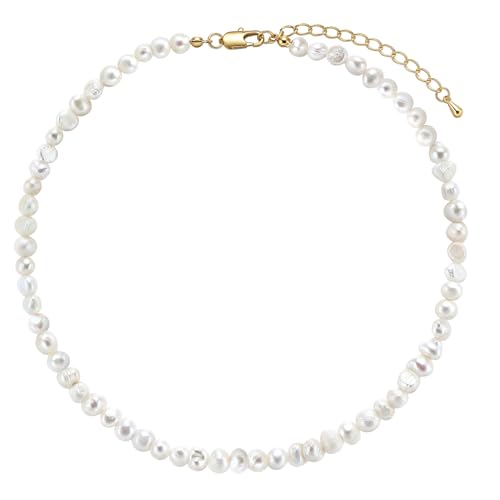 Natural Freshwater 5-10mm Baroque Pearsl Choker Necklace for Women White