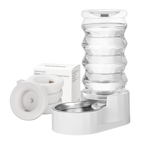 RIZZARI UpgradedI 8L Gravity Stainless Steel Pet Waterer and 8 Pack Replacement Filters Bundle