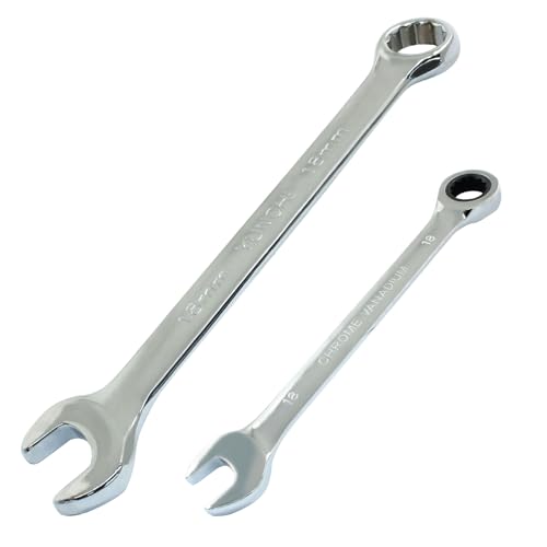 HARSKIYER 18mm Ratcheting Wrench 2 Pcs 72-Tooth 12-Point Chrome Plated