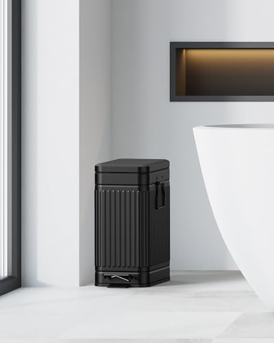 Image of Small Trash Can with Lid Soft Close-10L /2.6 Gal Stainless Steel Outdoor Dog Poop Garbage Can-Metal Waste Bins with Pedal for Bathroom Bedroom Office-Black