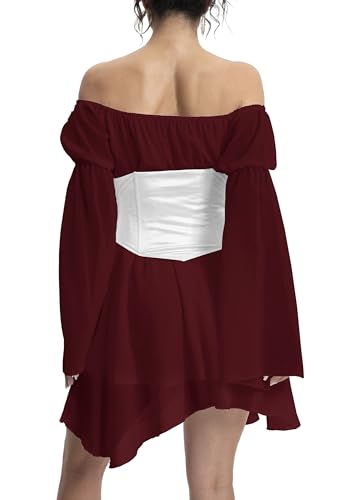 Image of Womens Corset Dresses Off Shoulder Bell Sleeve Casual Party Fairy Two Piece Outfits Bustier Dress