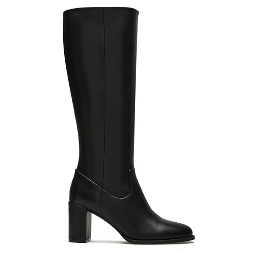 Knee High Boots Women Round Toe Lug Sole Fall Boots Side Zipper Chunky Heels Black Tall Shoes Walking Office Shoes4