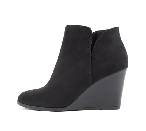Soda Ability - Mid Ankle Bootie w/Split Shaft and Zipper Stacked Wedge Heel (8, Black Imsu)