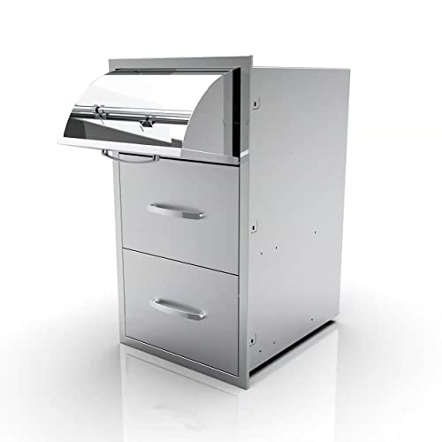 Image of 17W x 30H x 21D Inch Outdoor Kitchen Stainless Steel Triple Access Drawers with Paper Towel Holder Combo for Outdoor Kitchen Island or Grill Station