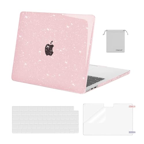 MOSISO Custodia Compatibile con MacBook Air 13 Cover M5 M4 M3 M2 2026-2022 A3449 A3240 A3113 A2681, Glitter Case per MacBook Air 13,6'' Liquid Retina&Copritastiera&Pellicola&Borsa, Rosa Baby
