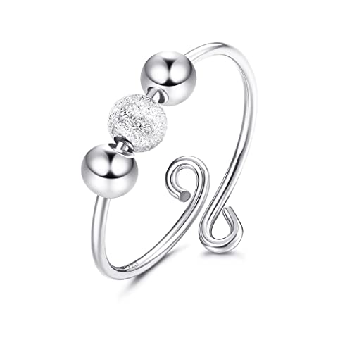 KALVICA 925 Bague Anti Stress Argent Sterling pour Femmes Hommes Spinner Bague avec Perles/Opale/Turquoise Anxiete Bague Rotation Anneau Réglable avec Bague empilables