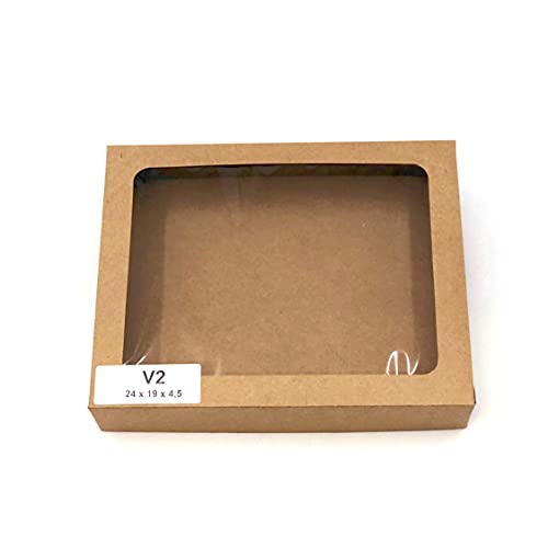 20 Caixas com Visor para Artesanatos, Doces, Lembrancinhas: 24x19x4,5 cm (Kraft)