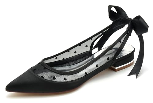 Minishion Woman Girls Wedding Dress Flats Slingback Transparent Evening Formal Mules Shoes with Ribbon BR235 - Main Image