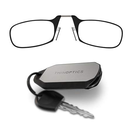Thinoptics Unisex Adult On-Nose Readers + Case, Portable & Convenient Readers For Men Women, Thin Durable Easily Attaches To Keychain Backpack Golf Bag Black Frames Silver Case 2 0X, Black, 44 Mm Us #TOP1