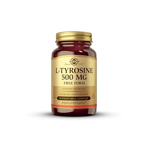 Solgar L-Tyrosine 500mg - Amino Acid - Blood & Nervous System Tissues - Vegan - 50 Vegetable Capsules, Brown, (Pack of 1)