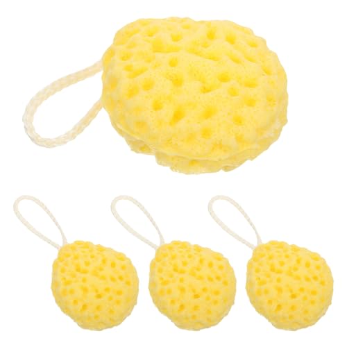 SOPOTUTU 4pcs Honeycomb Bath Sponge Soft Body Loofah Pouf for Gentle Exfoliation and Deep Cleansing Yellow Shower Scrubber for Men and Women with Easy Rinsing and Odor Resistance