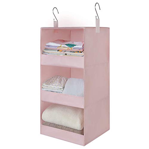 GRANNY SAYS 3-Shelf Hanging Closet Organizer, Collapsible Closet Hanging Shelves, Nursery Hanging Organizer, Pink, 29 ¾