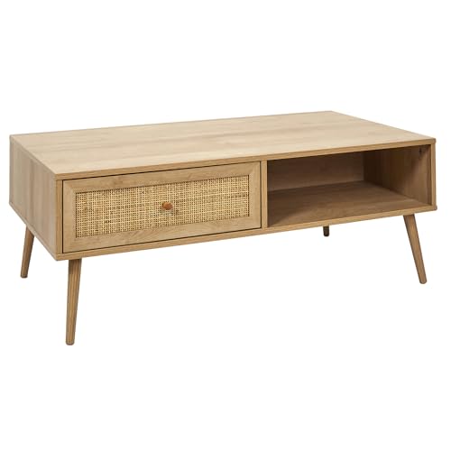 HOME DECO FACTORY - Table Basse en Bois avec Tiroir et Case de Rangement pour Salon ou Salle à Manger - Dimensions 110 x 59 x 41,5 cm - Couleur Marron -...