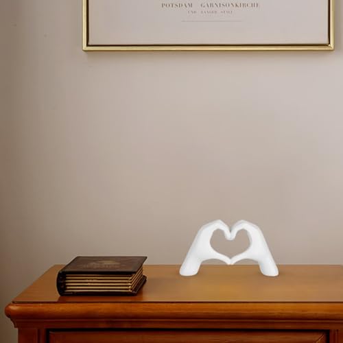 Estatua decorativa de resina en forma de manos corazón blanca miniatura 3