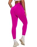 GYMSPT Leggings con Espalda en V para Mujer, Leggings de Entrenamiento para Levantamiento de glúteos, Pantalones de Yoga de Cintura Alta, Mallas de Gimnasio, Espalda en V, Rojo Rosa, Small