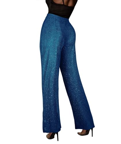 Raboolion Women's Sequin Wide Leg Pants High Waist Sparkly Button Fly Clubwear Vintage Long Trousers3