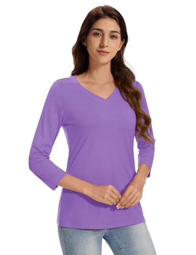 GEHENG Women's V-Neck Elbow Sleeve T-Shirt – Loose Fit Casual Top In Summer Colors – Trendy 2024 Blouse Tee - View #9