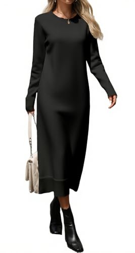 Image of Long Sweater Dress for Women Loose Knitwear Striped Long Dresses Stylish Autumn and Winter Outfits