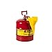 Justrite 5 Gallon Type I Red Safety Gas Can for Gasoline with Flame Arrester, Self-Closing Lid, and Funnel, Made in the USA, Galvanized Steel Flammable Storage Can, 7150110