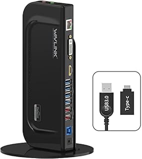 WAVLINK, docking station universale USB 3.0 con supporto rimovibile, Dual Display con porta HDMI/DVI/VGA, 2 USB 3.0 + 4 USB 2.0, Gigabit Ethernet e jack audio, per PC e Mac, Windows