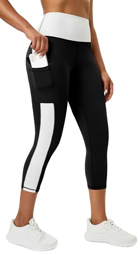 Tuspryt Leggings Damen 3/4 Sporthose Damen mit Taschen, Sport Leggings...