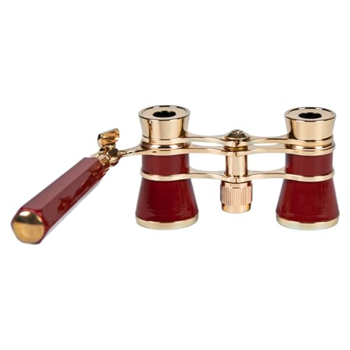 RUNCAN オペラグラス、3倍、25mm口径、持ち手付き、観劇用 、ブラック、金属製 双眼式 話劇 舞台劇 レトロ 小型 (ハンドルタイプ,レッド)