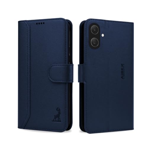 Image of AIBEX Compatible for Samsung A07 5G / Samsung F70E 5G / Samsung M17E 5G Flip Cover Leather Finish | Inside TPU with Card Pockets | Wallet Stand | Complete Protection Flip Case Blue