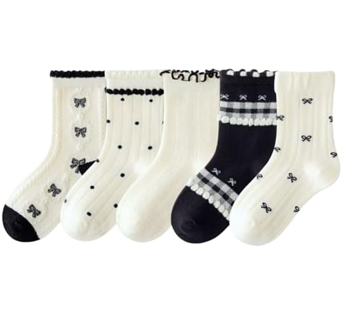 5-Pack Girl Ruffle Socks Versatile Girls Frilly Dress Crew Socks for Daily Wear or Gifts