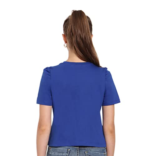 Image of Bewakoof Women Hashtag Blue Puff Sleeve T-Shirt
