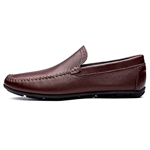 Loafers for Men Cowhide Stitching Details Round Toe Anti-Slip Flexible Lightweight Classic Party Slip On(Brown,10 M US)3