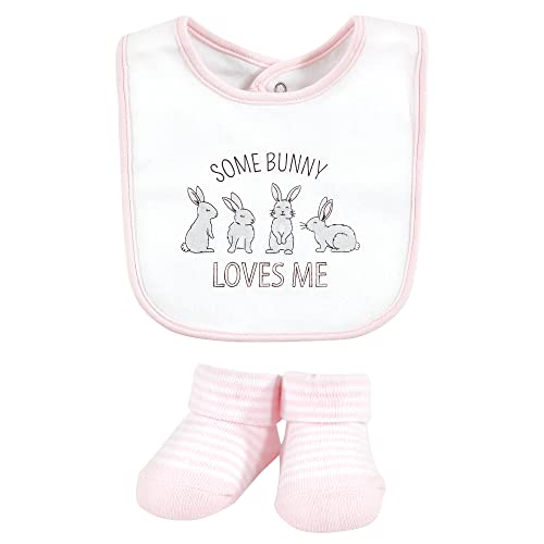 Image of Hudson Baby Unisex Baby Cotton Bib and Sock Set, Some Bunny, One Size
