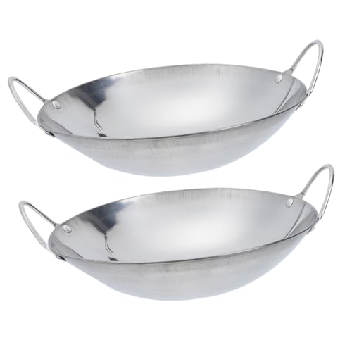 GLEAVI Small Stainless Steel Cooking Pot and Korean Wok Pan 8 Inch Thickened Double Handle Stock Pot for Home Kitchen Use 2pcs Set