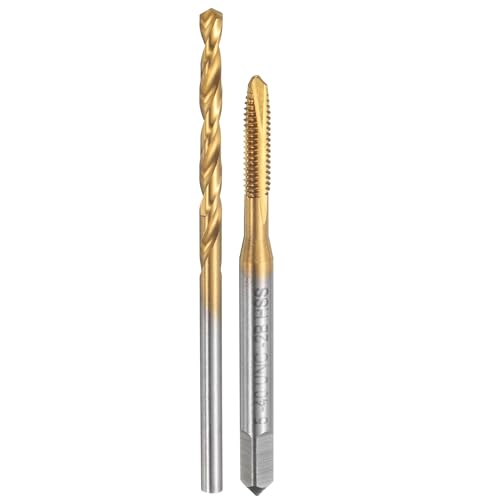 uxcell Tap and Drill Bit Set, 1pcs 5-40 UNC Spiral Point Thread Screw Tap & 1pcs 2.6mm Twist Drill Bit, Titanium Coated HSS-6542 Tapping Threading Tool Kit