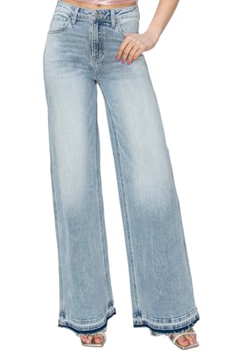 Risen Women's High Rise Wide Leg Jeans (US, Waist, 28, Regular, Light)