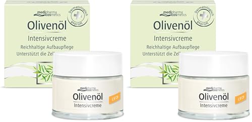 OLIVENÖL INTENSIVCREME LSF 20, Gesichtspflege mit Lichtschutzfaktor von medipharma cosmetics, schützt vor sonnenbedingter Hautalterung, dermatologisch geprüft, 50ml (Packung mit 2)