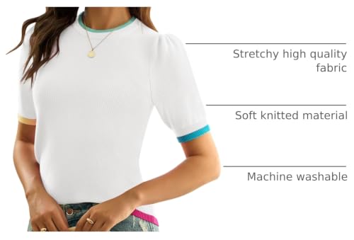 Image of Yousify Womens Puff Short Sleeve Sweater Top Summer Trendy Crew Neck Casual T Shirts Blouses