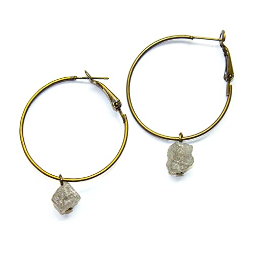 Labradorite Earrings, Raw Labradorite Hoops, Dainty Minimalist Boho Style, Natural Real Genuine Gemstone Crystal Healing One of a Kind Jewelry for Women, Nickel Free Handmade in the USA