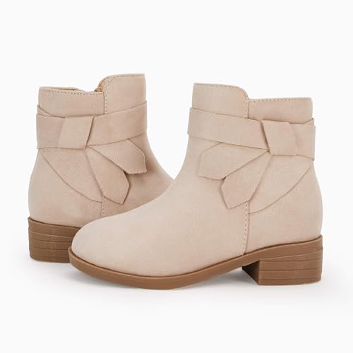 PiePieBuy Kids Girls Tie Knot Ankle Boots Chunky Low Block Heel Chelsea Dress Booties Winter Shoes With Zipper4