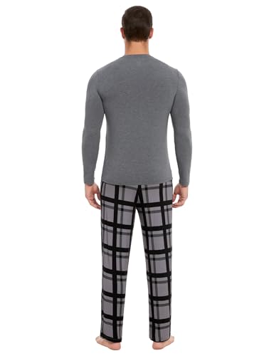 Image of GYS Bamboo Viscose Men's Pajama Sets Long Sleeve Plaid Loungewear Sets with Pockets