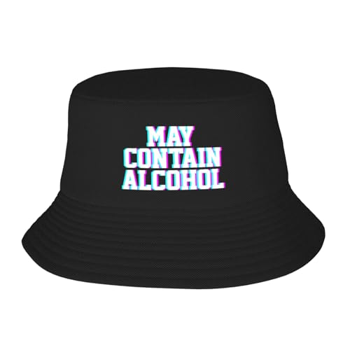 May Contain Alcohol Bucket Hat Packable Sun Hats for Men Women Black
