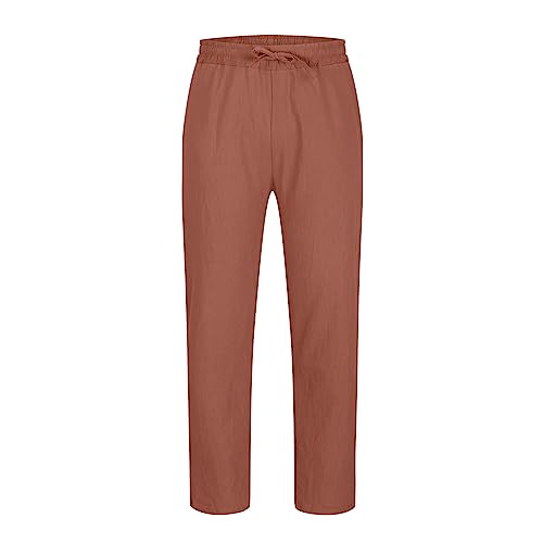 Mens Cotton Linen Pants Casual Lightweight Loose Beach Pant Elastic Drawstring Waist Straight Leg Trouser with Pocket2