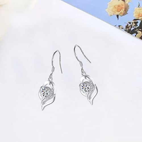 Vavhoo Dangle Plated Silver Nickel Free Earrings For Women Girls Teens Fashion Heart Dangle Drop Sparkly Crystal Earrings For Women Girls Teens (White) #TOP4