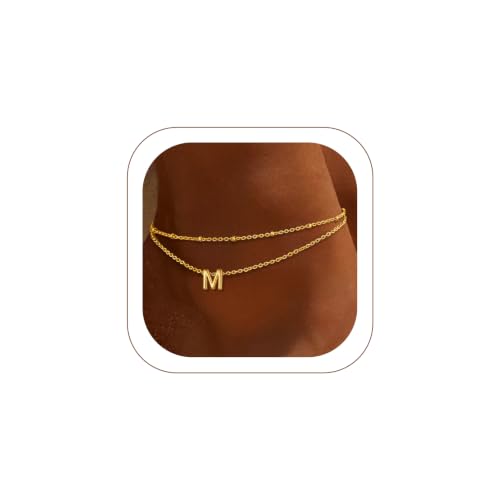 FaithHeart Initial Anklet for Women 14K Gold Plated Waterproof Gold Anklets Non Tarnish Stainless Steel Dainty Layered Letter Ankle Bracelet Summer Beach Jewelry Gifts