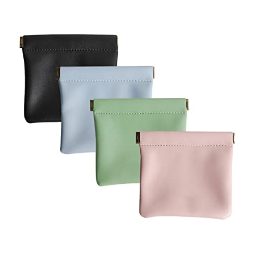 Pasnowfu 4Pcslambskin Pocket Cosmetic Bag Multipurpose, No Zipper Self-Closing Cosmetic Travel Bag, Waterproof Pu Leather Makeup Bag Squeeze, Mini Travel Storage Bag For Cosmetics Earphones Jewelry #TOP14