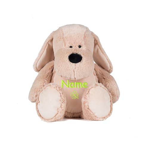 Schnoschi Kuscheltier mit Namen oder Initialen Bestickt, personalisiertes Stofftier, individuelles Schmusetier mit Wunschnamen (Hund)