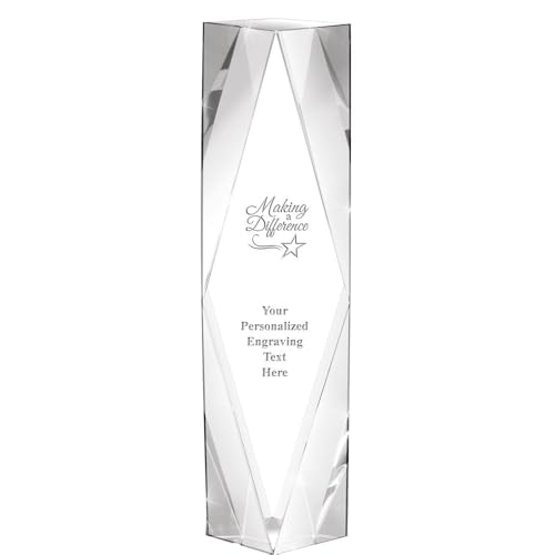 Crown Awards Personalized Crystal Trophy, 8" Engraved Making A Difference Gemini Crystal Award Prime
